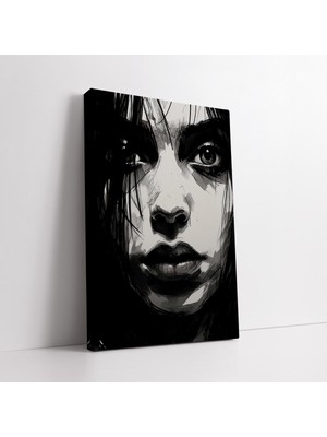 KOSS Dijital Soyut Karakalem Efektli Kadın Portresi Kanvas Tablo, Premium Kalite Modern Tablo