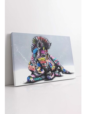 KOSS Dijital Soyut Grafiti Desenli Zebra Renkli Dekoratif Kanvas Tablo, Ev Ofis Antre Salon Için Duvar Dekoru