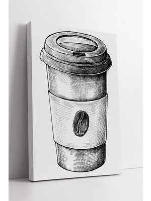 KOSS Dijital Minimal Çizim Bardak Kahve Temalı Modern Siyah Beyaz Mutfak Dekoru Sade Şık Kanvas Tablo