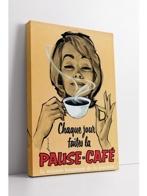 KOSS Dijital Fransız Kahve Molası Retro Afiş Tarzı Mutfak Dekoru Vintage Çizim Şık Kanvas Tablo Modeli