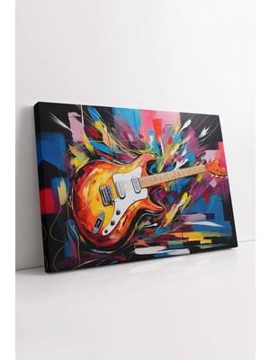 KOSS Dijital Soyut Grafiti Desenli Renkli Gitar Dekoratif Kanvas Tablo, Müzik Odası Için Sanatsal Duvar Dekoru