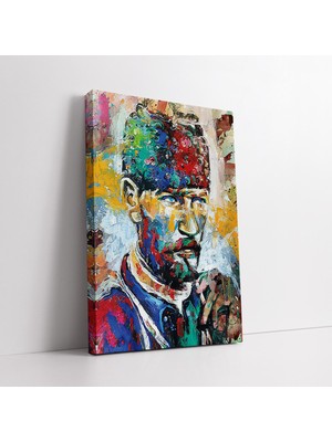KOSS Dijital Soyut Renklendirilmiş Mustafa Kemal Atatürk Portresi Sanatsal Kanvas Tablo, Ev Ofis Antre Için Tablo