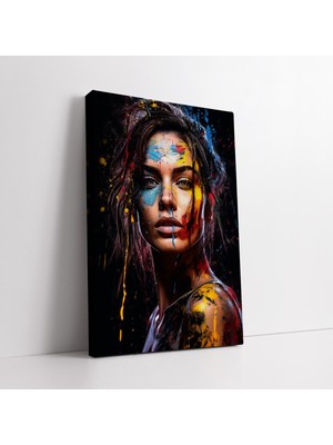 KOSS Dijital Soyut Renkli Kadın Kanvas Duvar Tablosu