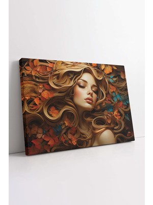 KOSS Dijital Kadın ve Sonbahar Kanvas Tablo, Sarı Yapraklar Kanvas, Sonbahar ve Orman Tablo, Premium Tablo