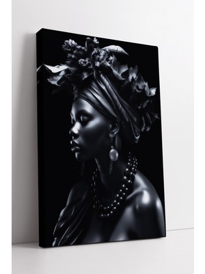 KOSS Dijital Siyah Parlak Afro Kadın Profil Sanat Tasarımı Lüks Estetik Modern Kanvas Tablo Duvar Dekoru