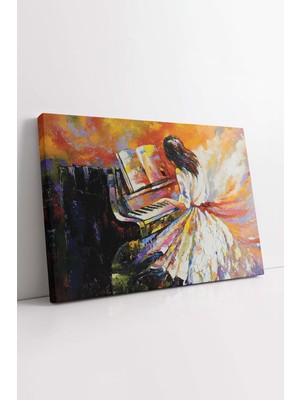 KOSS Dijital Piyano Çalan Kız Kanvas Tablo, Dekoratif Tablo, Ofis Salon Oturma Odası Yatak Odası Antre