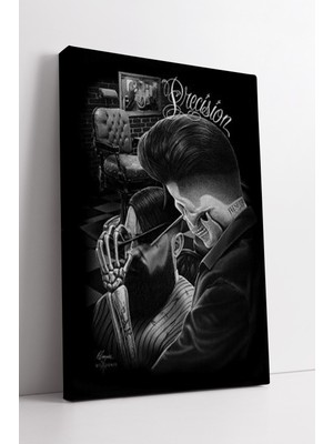 KOSS Dijital Karanlık Tonlarda Barber Precision Temalı Modern Berber Dekoru Için Şık Kanvas Tablo