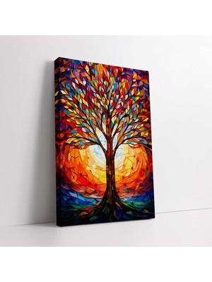 KOSS Dijital Mozaik Desenli Renkli Hayat Ağacı Dekoratif Kanvas Tablo, Ofis Salon Antre Için Soyut Ağaç Tablosu