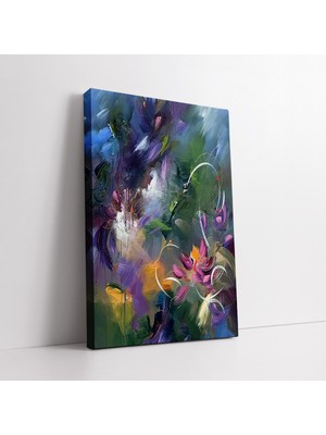 KOSS Dijital Yağlıboya Görünümlü Renkli Soyut Çiçekler Kanvas Tablo