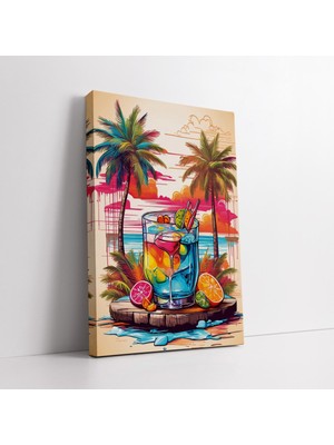 KOSS Dijital Kafe Için Renkli Tropikal Kokteyl Kanvas Duvar Tablosu