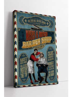 KOSS Dijital Vintage Moses & Rosco Barber Shop Temalı Retro Berber Illüstrasyonlu Dekoratif Kanvas Tablo
