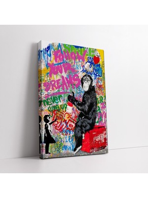 KOSS Dijital Banksy Maymun Sokak Sanatı Kanvas Tablo