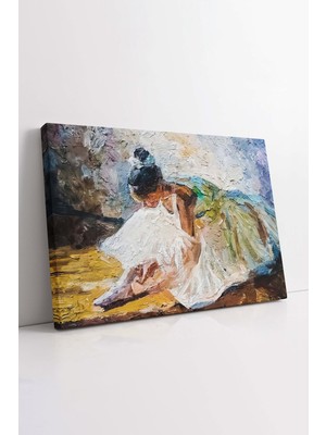 KOSS Dijital Beyaz Elbiseli Küçük Balerin Kız Yağlı Boya Görünümlü Dekoratif Yatay Kanvas Tablo, Premium Hd Baskı