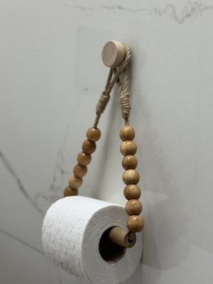 Tuvalet Kağıtlığı Yapışkanlı Ahşap Jüt Halatlı Bohem Dekoratif WC Kağıtlık
