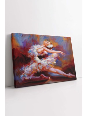 KOSS Dijital Beyaz Elbiseli Balerin Kadın Dans Soyut Renkli Yağlı Boya Görünümlü Dekoratif Yatay Kanvas Tablo