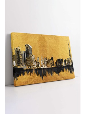 KOSS Dijital Modern Şehir Kanvas Tablo, Şehir Silüeti Premium Tablo, Ofis Salon Oturma Odası Yatak Odası Antre