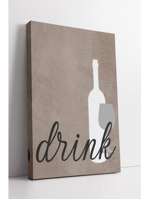 KOSS Dijital Şarap Şişesi ve Kadeh Silüetli Drink Yazılı Minimal Tarz Modern Mutfak Bar Dekor Kanvas Tablo