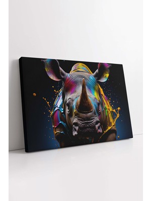 KOSS Dijital Soyut Gergedan Kanvas Tablo, Renkli Gergedan Kanvas, Soyut Vahşi Yaşam Tablo, Premium Lüks Tablo