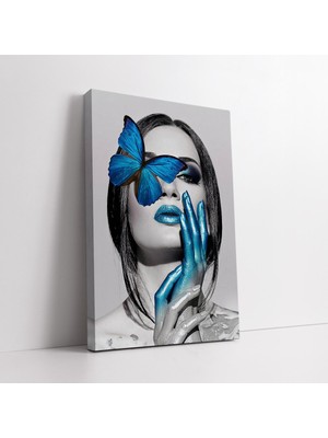 KOSS Dijital Mavi Kelebekli Kadın Kanvas Tablo