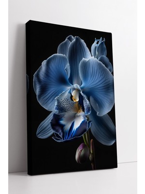 KOSS Dijital Mavi Orkide Makro Çekim Detaylarıyla Modern Minimal Çiçek Sanatı Dekoratif Kanvas Tablo