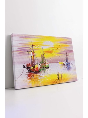 KOSS Dijital Gün Batımında Venedik Italya Martılar Deniz Manzarası Yağlı Boya Görünümlü Dekoratif Kanvas Tablo