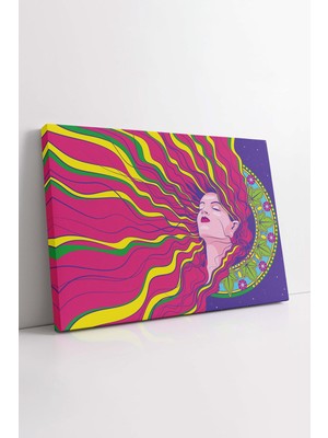 KOSS Dijital Soyut Psikodelik Saçlar Kadın Portresi Dekoratif Kanvas Tablo, Premium Kalite Lüks Modern Tablo
