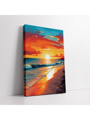 KOSS Dijital Grace Bay Plajı Turks ve Caicos Adaları Soyut Suluboya Görünümlü Dekoratif Kanvas Tablo