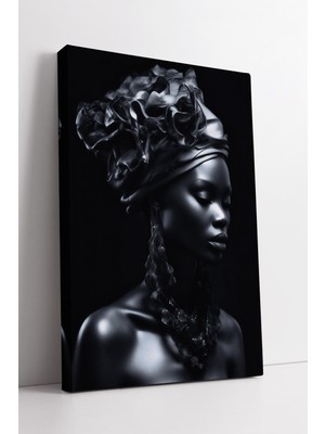 KOSS Dijital Metalik Dokulu Afro Kadın Sanat Portresi Şık Estetik Tasarım Modern Kanvas Tablo Dekor