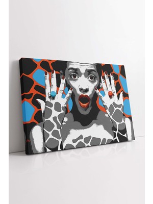 KOSS Dijital Pop Art Şaşkın Afrikalı Kadın Dekoratif Yatay Kanvas Tablo, Soyut Kadın Portresi Trend Duvar Dekoru