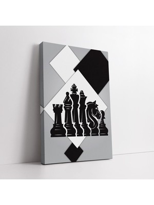 KOSS Dijital Siyah Beyaz Satranç Taşları Kanvas Tablo