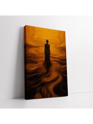 KOSS Dijital Sarı Tonlarda Sürreal Kadın Silüeti Dekoratif Kanvas Tablo, Soyut Sanatsal Kanvas Tablo, Salon Antre