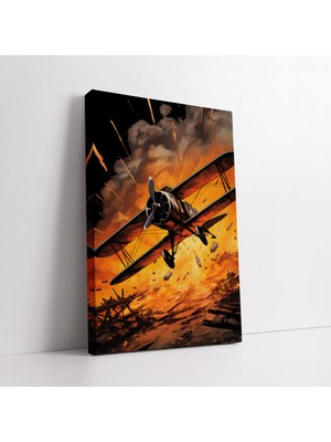 KOSS Dijital Çift Kanatlı Eski Savaş Uçağı Dekoratif Kanvas Tablo