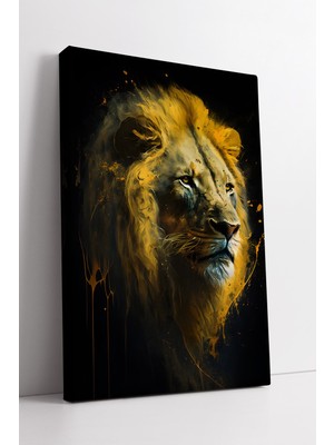 KOSS Dijital Altın Işıltılı Aslan Kanvas Tablo Soyut Sanat Tarzı Modern Duvar Dekoru Ev Ofis