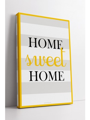 KOSS Dijital Home Sweet Home Yazılı Şerit Desenli Modern Duvar Dekoru | Ev ve Salon Için Kanvas Tablo