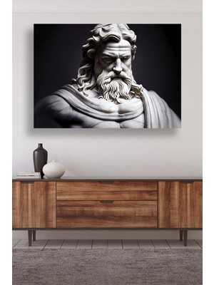 KOSS Dijital Mitolojik Heykel Kanvas Tablo, Yunan Mitolojisi Kanvas, Zeus Tablo, Tasarım Dekor Tablo