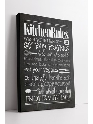 KOSS Dijital Mutfak Kuralları Yazılı Chalkboard Tipografik Dekor Modern Ev ve Aile Temalı Kanvas Tablo