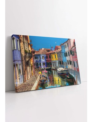 KOSS Dijital Venedik Kanal Kanvas Tablo, Renkli Şehir ve Kanallar Kanvas Tablo, Italyan Şehri Tablo, Lüks Tablo