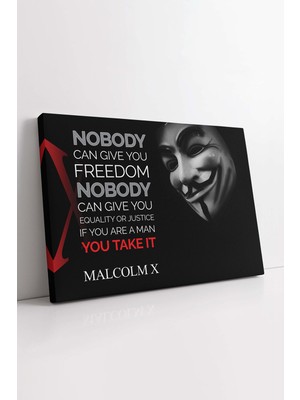 KOSS Dijital Malcolm x Motivasyon Sözleri Vendetta Maskesi Dekoratif Kanvas Tablo, Ofis Için Motivasyon Dekor
