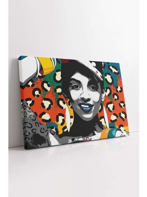 KOSS Dijital Soyut Afrikalı Kadın Portresi Yağlı Boya Görünümlü Dekoratif Yatay Kanvas Tablo, Ev Ofis Için Dekor
