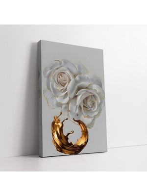KOSS Dijital Sarı Sıçratmalı Beyaz Güller Kanvas Tablo