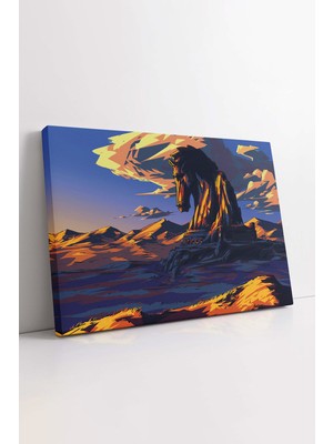 KOSS Dijital Soyut At Heykeli Dekoratif Kanvas Tablo, At Heykeli Manzara Çizim Efektli Ev Ofis Için Duvar Dekoru