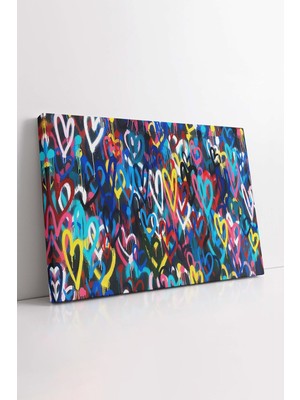 KOSS Dijital Grafiti Kalp Kanvas Tablo, Renkli Kalpler Tablo, Lüks Kanvas, Trend Tasarım, Dekoratif Hd Baskı