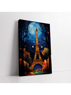 KOSS Dijital Soyut Minimalist Altın Detaylı Paris Eyfel Kulesi Dekoratif Kanvas Tablo, Ofis Için Sanatsal Tablo