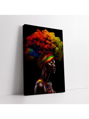 KOSS Dijital Rengarenk Saçlı Afrikalı Kadın Kanvas Tablo