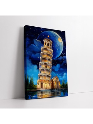 KOSS Dijital Italya Pisa Kulesi Soyut Renkli Sanatsal Kanvas Tablo, Ev Ofis Salon Antre Yatak Odası Için Tablo