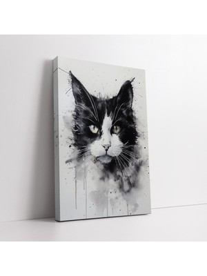 KOSS Dijital Soyut Sulu Boya Efektli Kedi Kanvas Duvar Dekoru