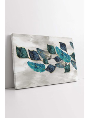 KOSS Dijital Mavi Çiçekler Kanvas Tablo, Mavi Yaprak Kanvas, Mermer Üstünde Çiçek Tablo, Dekoratif Tablo