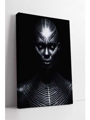 KOSS Dijital Metalik Desenli Kadın Portresi Fütüristik Sanat Dokulu Modern Şık Dekoratif Kanvas Tablo