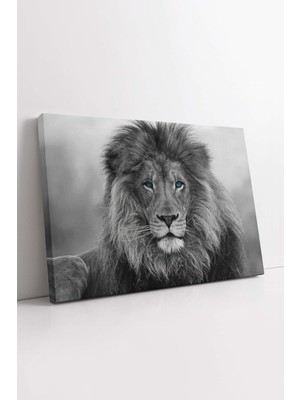 KOSS Dijital Siyah Beyaz Aslan Kanvas Tablo, Vahşi Yaşam Kanvas, Yırtıcı Aslan Tablo, Ormanlar Kralı Tablo