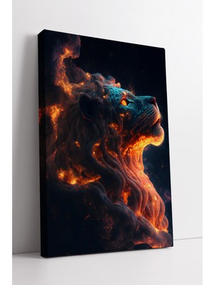 KOSS Dijital Alevli Kozmik Aslan Kanvas Tablo Işıltılı Sanat Tarzı Modern Duvar Dekoru Ev Ofis